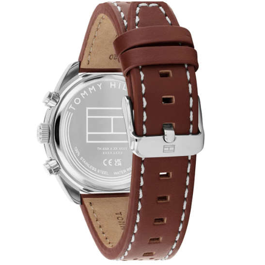 TOMMY HILFIGER CREAM CHRONO DIAL GENTS BROWN LEATHER WATCH