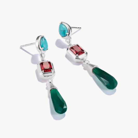 Silver Earrings with Multicolored Stones Elyndra
