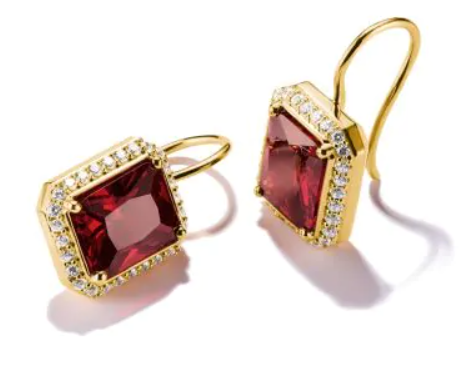 18ct Gold on Silver Earrings with Red Octagonal Stones