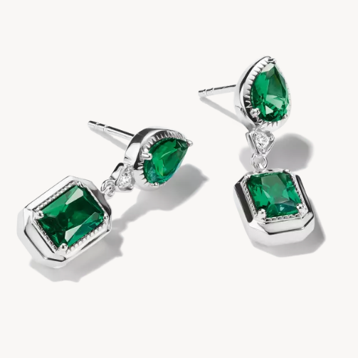 Silver Stud Earrings with Green Octagon Stones Elyndra