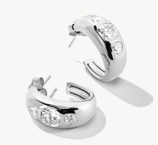 Silver Hoop Earrings with Zirconia Stones Bold Elegance
