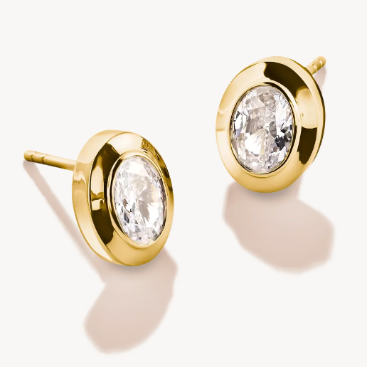 18ct Gold on Silver Oval Stud Earrings with Zirconia Stones