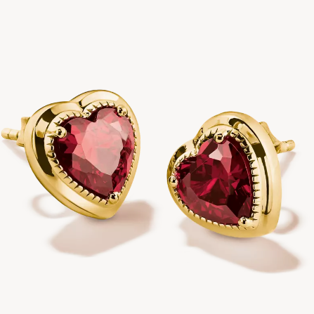 18ct Gold on Silver Small Red Heart Stud Earrings Elyndra