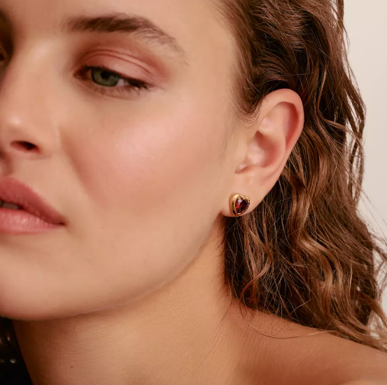 18ct Gold on Silver Small Red Heart Stud Earrings Elyndra