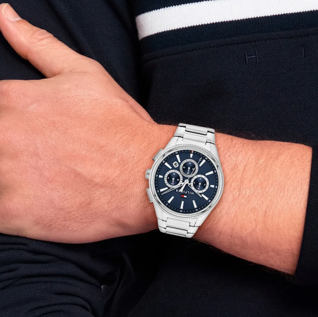 TOMMY HILFIGER NAVY CHRONO DIAL GENTS STAINLESS STEEL WATCH