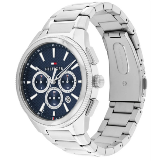 TOMMY HILFIGER NAVY CHRONO DIAL GENTS STAINLESS STEEL WATCH