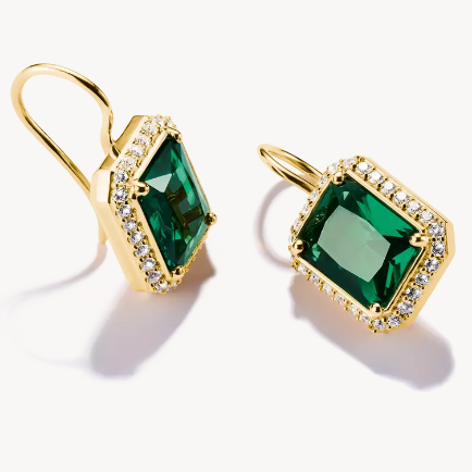 18ct Gold on Silver Earrings with Green Octagonal Stones