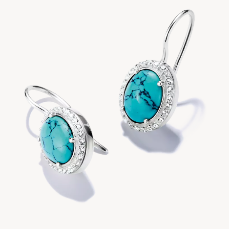 Silver Earrings with Turquoise Oval Stones