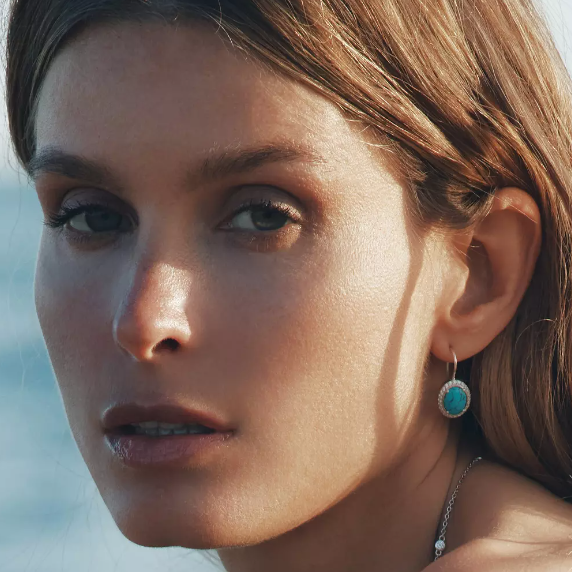 Silver Earrings with Turquoise Oval Stones