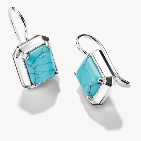 Silver Drop Earrings with Turquoise Octagon Stones Elyndra