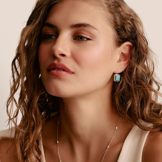 Silver Drop Earrings with Turquoise Octagon Stones Elyndra
