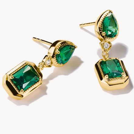 18ct Gold on Silver Earrings with Green Stones