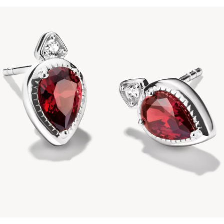 Silver Stud Earrings with Red Teardrop Stones Elyndra
