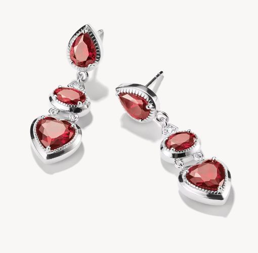 Silver Drop Thomas Sabo Earrings with Red Heart Stones Elyndra