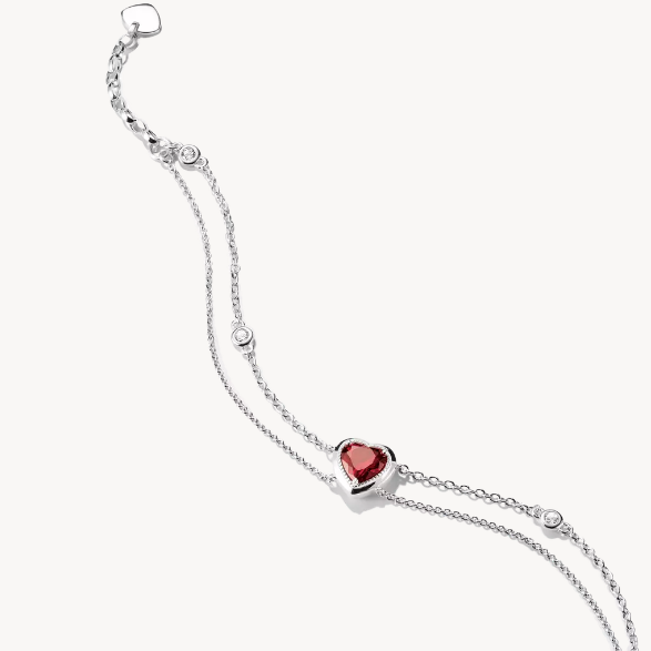 Silver Two-Row Thomas Sabo Bracelet with Red Heart Stone Elyndra