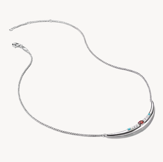 Silver Half-Form Necklace with Red Zirconia Stone Elyndra