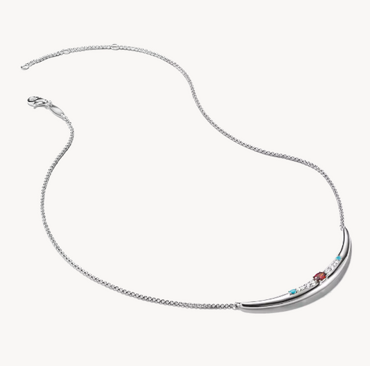 Silver Half-Form Necklace with Red Zirconia Stone Elyndra