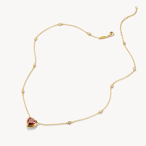 18ct Gold on Silver Necklace with Red Heart Pendant Elyndra