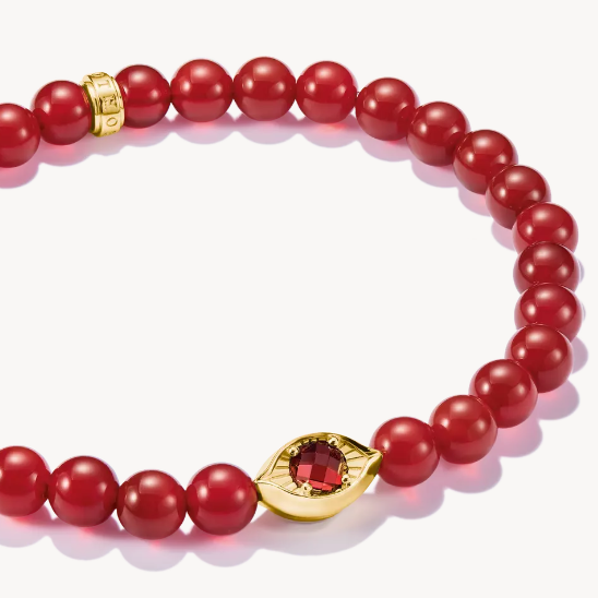 18ct Gold on Silver Red Eye Bead Thomas Sabo Bracelet