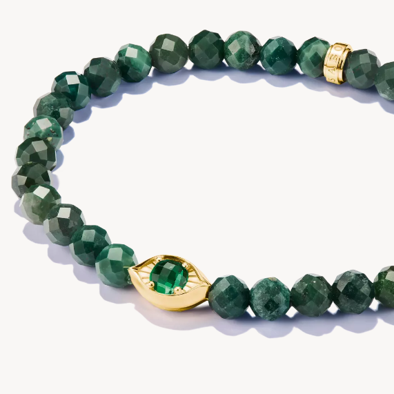 18ct Gold on Silver Green Eye Bead Bracelet