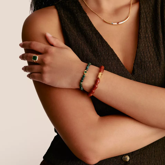 18ct Gold on Silver Green Eye Bead Bracelet