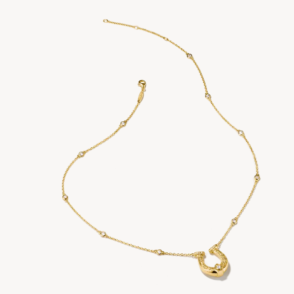 18ct Gold on Silver Horseshoe Necklace with White Zirconia Stones Elyndra