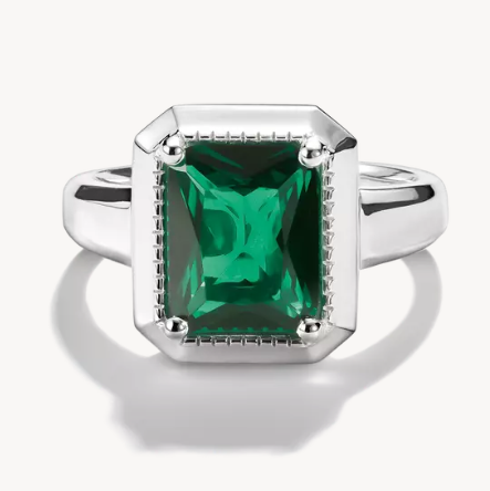 Silver Ring with Green Zirconia Stone Elyndra