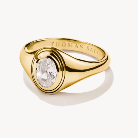 18ct Gold on Sillver Ring with Oval White Zirconia Stone Bold Elegance