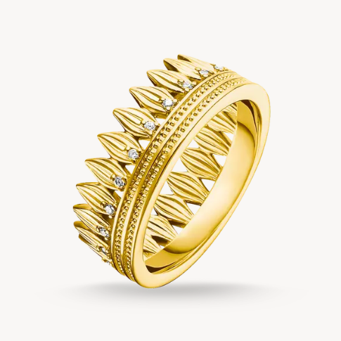 18ct Gold on Silver Thomas Sabo Ring with Faceted White Zirconia Stones Bold Elegance