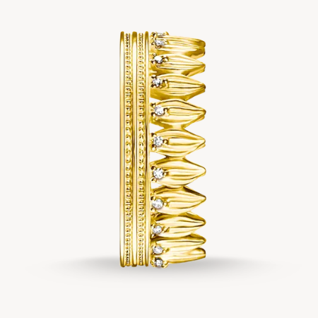18ct Gold on Silver Thomas Sabo Ring with Faceted White Zirconia Stones Bold Elegance