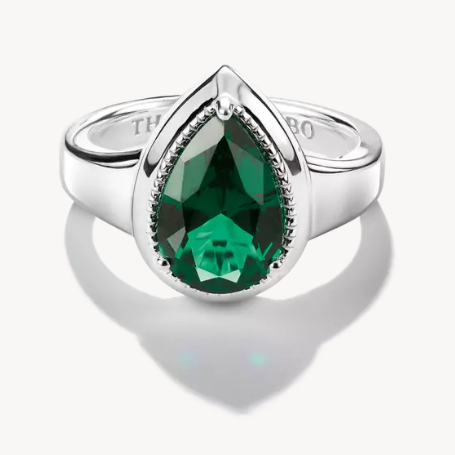 Silver Thomas Sabo Ring with Green Teardrop Stone Elyndra