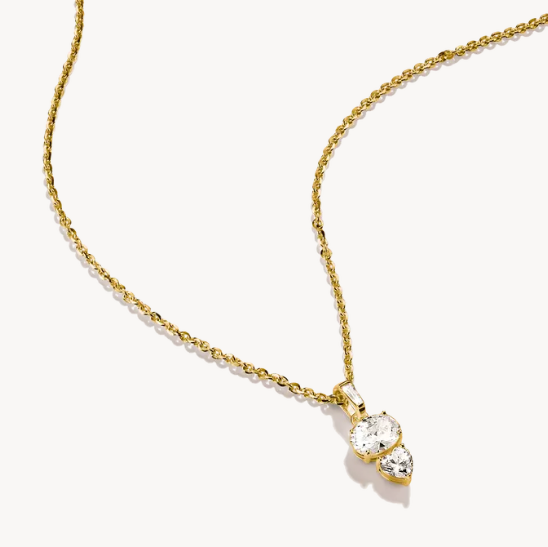 18ct Gold on Silver Thomas Sabo Necklace with Oval and Heart Zirconia Stones