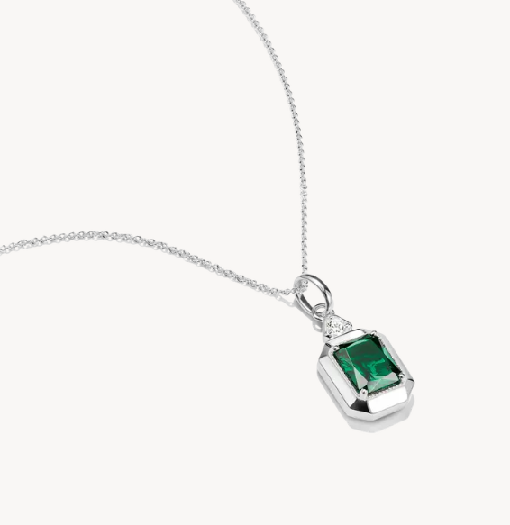 Thomas Sabo Silver Necklace with Green Octagon Stone Pendant Elyndra