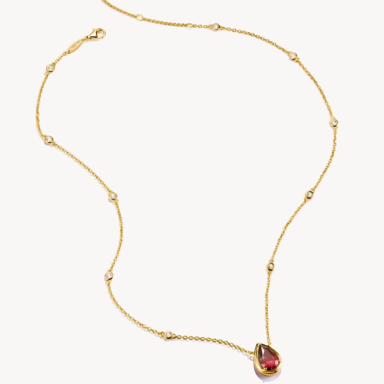 Thomas Sabo 18ct Gold on Silver Necklace with Red Teardrop Stone and White Zirconia Elyndra