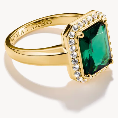 Thomas Sabo 18ct Gold on Silver Ring with Green Octagon Stone