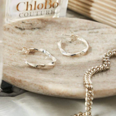 CHLOBO GOLD ON SIL TWIST HOOP EARRINGS