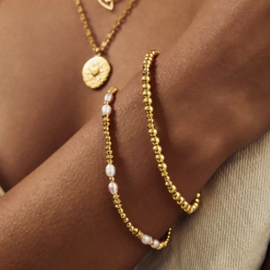 CHLOBO GOLD PINK PEARL SET BRACELETS