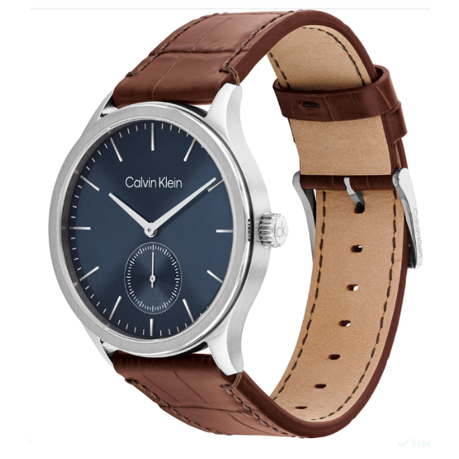CALVIN KLEIN TAILORED BLUE DIAL GENTS BROWN LEATHER WATCH