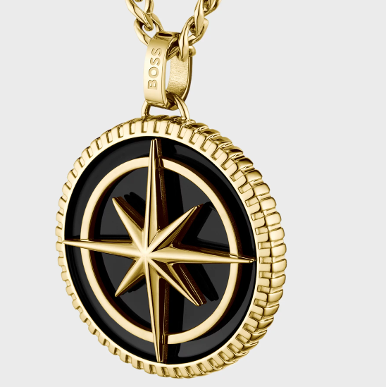 BOSS NORTH COMPASS GENTS GOLD STAINLESS STEEL PENDANT