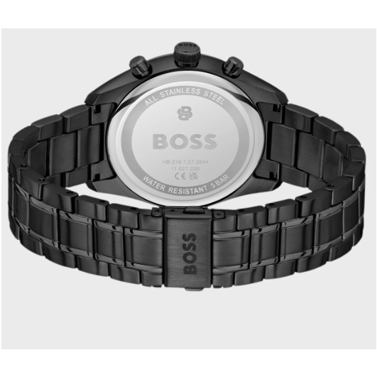 BOSS GRAND PRIX BLUE DIAL GENTS BLACK STAINLESS STEEL WATCH