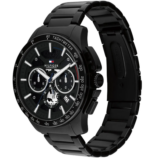 TOMMY HILFIGER BLACK CHRONO GENTS BLACK STAINLESS STEEL WATCH