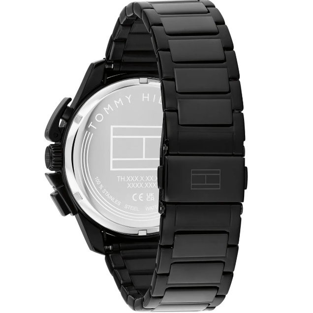 TOMMY HILFIGER BLACK CHRONO GENTS BLACK STAINLESS STEEL WATCH