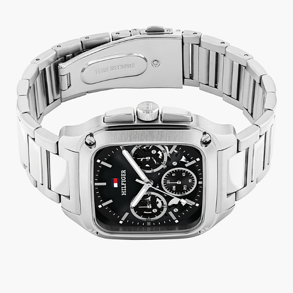 TOMMY HILFIGER BLACK CHRONO GENTS STAINLESS STEEL WATCH