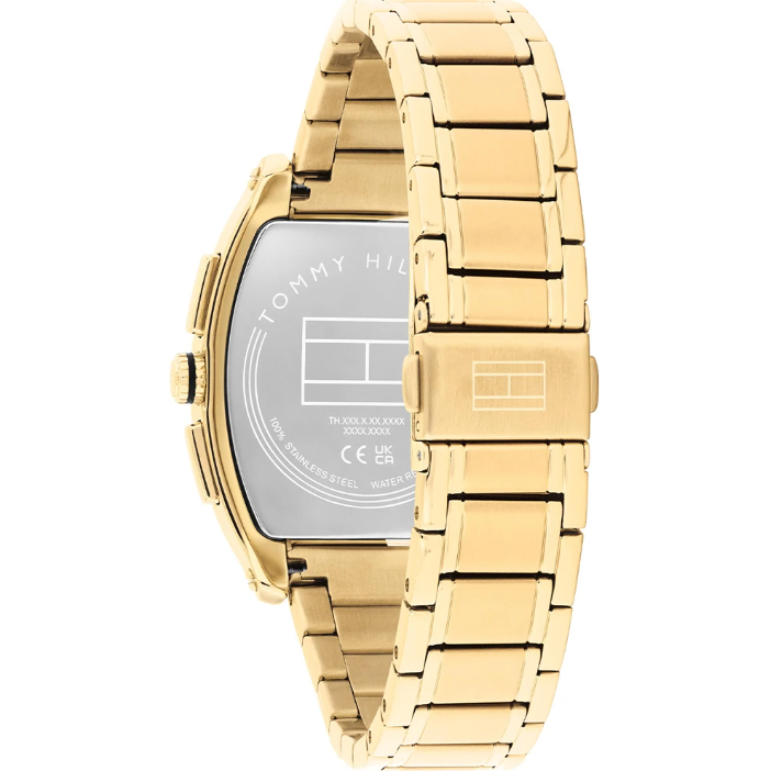 TOMMY HILFIGER BLACK CHRONO GENTS GOLD STAINLESS STEEL WATCH