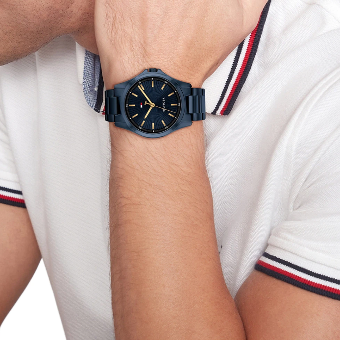 TOMMY HILFIGER BLUE DIAL GENTS NAVY STEEL WATCH