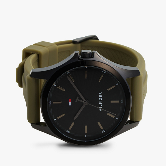 TOMMY HILFIGER BLACK DIAL GREEN SILICONE WATCH