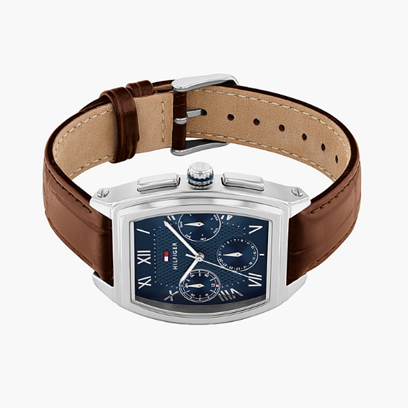 TOMMY HILFIGER BLUE CHRONO GENTS BROWN LEATHER WATCH
