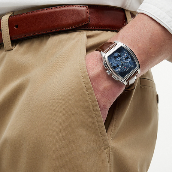 TOMMY HILFIGER BLUE CHRONO GENTS BROWN LEATHER WATCH