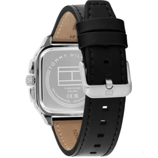 TOMMY HILFIGER BLUE CHRONO GENTS BLACK LEATHER WATCH