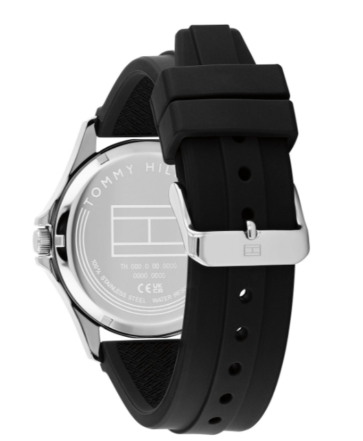 TOMMY HILFIGER BLACK/GREEN DIAL GENTS BLACK SILICONE WATCH